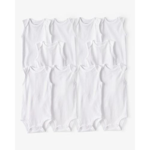 Baby 10-Pack Sleeveless Cotton Bodysuits - White | Carter's