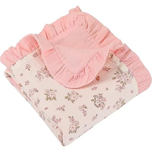 Muslin Toddler Blanket 43"x43" - 100% Cotton Super Soft Crib Blanket for Baby, Infant, Toddler & Baby Girl,Lightweight Nursing Cover & Breathable Stroller Blanket,Floral Design (Pink)