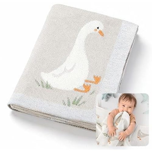 Christmas Silly Goose Baby Blanket Cute 100% Knitted Cotton Swaddle Cover Receiving Nursery Baby Shower Goose Gift for Newborn Swaddle Infant Crib Receiving Stroller(White)