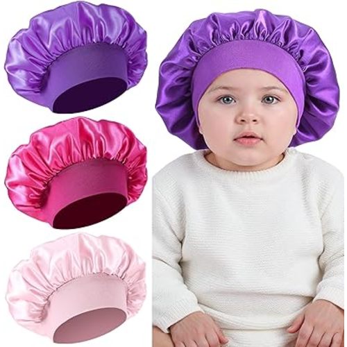 3 Pcs Baby Bonnet for Sleeping, Silk Sleep Cap Bonnets for Baby Girls and Boys, Silk Bonnets for Kids, Satin Bonnet for Sleeping