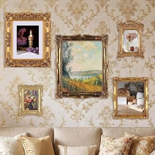 Wonderjune 5 Pcs Large Vintage Picture Frames Set with Glass Front Antique Gold Gallery Wall Frames 11x14, 8x10, 7x9, 4x6, Baroque for Home Decor Photography Props Gifts, Wall or Tabletop