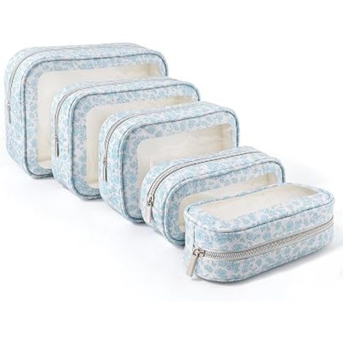 5PCS Diaper Bag Organizer Pouch Set, TSA Approved Toiletry Bag, Clear Waterproof Makeup Bag Set, Purse Organizer Pouches,Travel Organizer Bags for Women and Kids