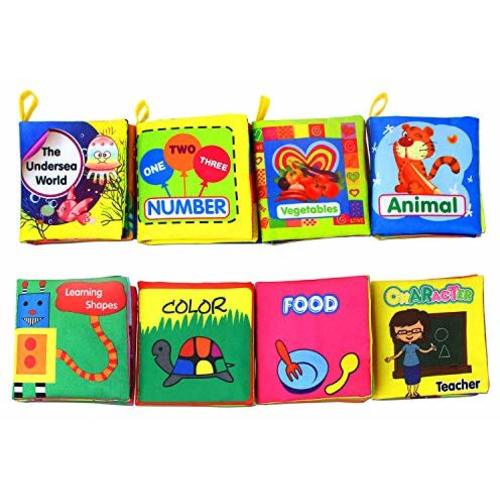 Coolplay Baby First Nontoxic Soft Cloth Book Set, Infants Crinkly Books Early Learning Toys for Toddlers - Pack of 8