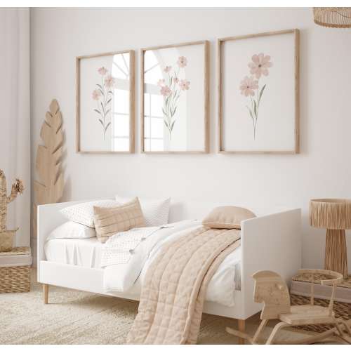 Pink floral wall art set, Floral nursery prints, Wildflower wall art, Blush pink nursery wall art, Girls room print set of 3, Botanical art