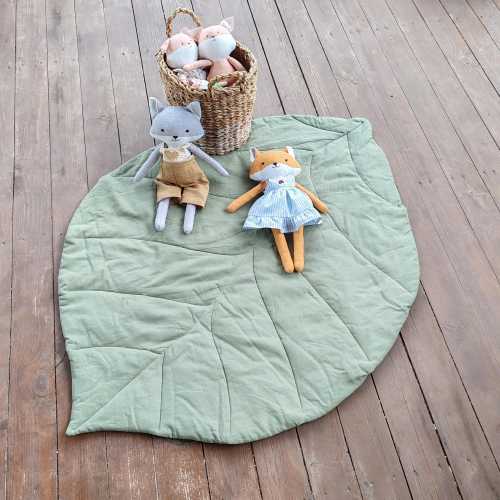 Linen Leaf Playmat | Organic Baby Mat | Versatile Nursery Rug | Pet-Friendly & Foot Rest | Machine Washable | Eco-Friendly Home Decor
