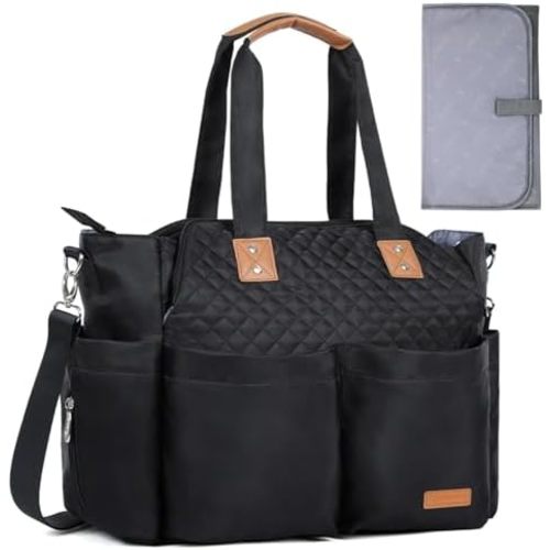 Nappy Tote Bag Baby Nappy Changing Bag for Mom and Dad, Convertible Diaper Bag with Changing Mat and Insulated Pockets, Multifunctional Baby Travel Bag