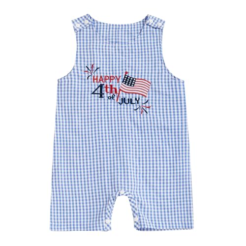 PUHHAPIEY Baby Boy Summer Clothes Sleeveless Embroidery Dinosaur Gingham Retro Romper Jumpsuit Smocked Shortall
