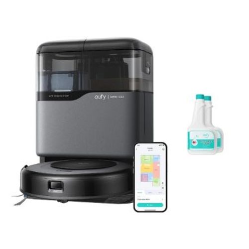 eufy Robot Vacuum C20 and Mop Combo, Self Emptying, Auto Mop Washing & Drying, 3.35" Ultra Slim, Transparent Tanks + Official Floor Cleaning Solution