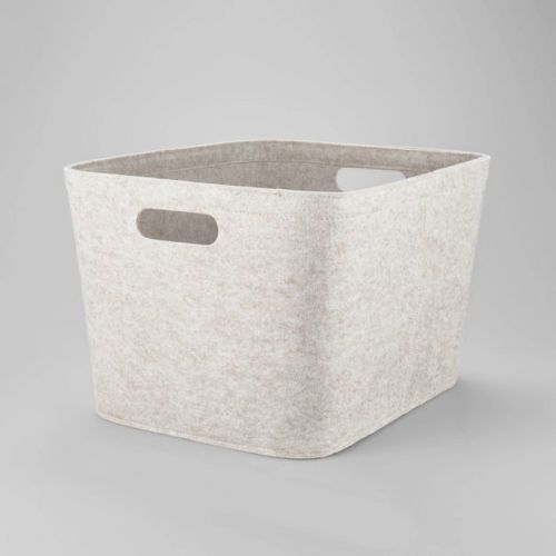 10.5" X 14" Medium Felt Basket With Stitching Oatmeal - Brightroom™: Modern Storage Bin, Cut-out Handles, Universal Placement