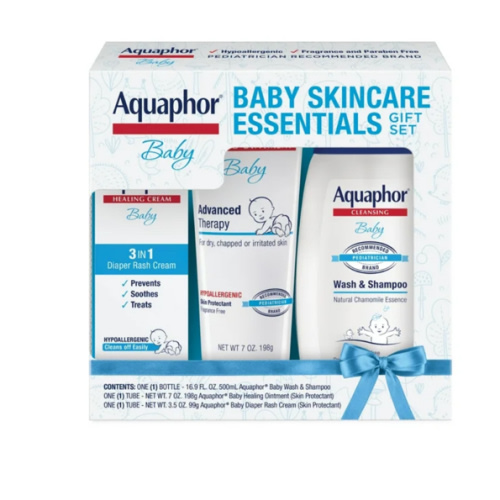Aquaphor Baby Set de Regalo de Esenciales para el Cuidado de la Piel con Gel de Baño, Unguento y Crema para la Dermatitis Del Pañal, 3 Piezas