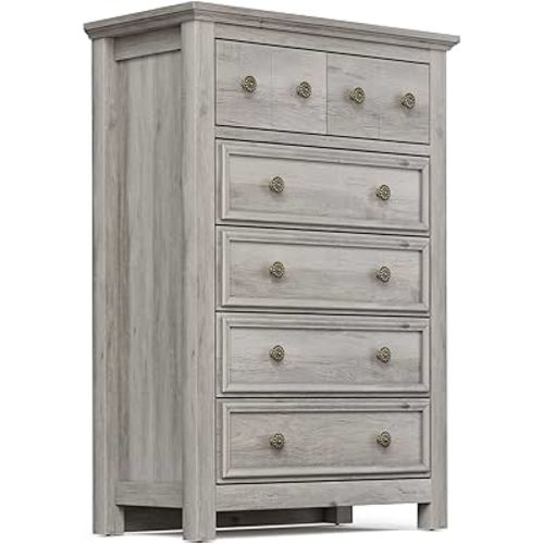 LGHM Dressers for Bedroom with 6 Drawers, 6 Drawer Dresser with Textured Borders, Chest of Drawers Closet Organizers and Storage Clothes - 6" Deep Drawer for Bedroom, Living Room,Gray