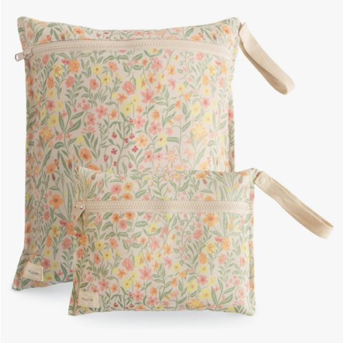 Amazon.com : mushie Water Resistant Wet Bags | Large & Small Reusable Storage Bag for Baby Items and Travel | Zippered Pockets with Handle | Machine Washable, Set of 2 (Pastel Blooms) : Baby
