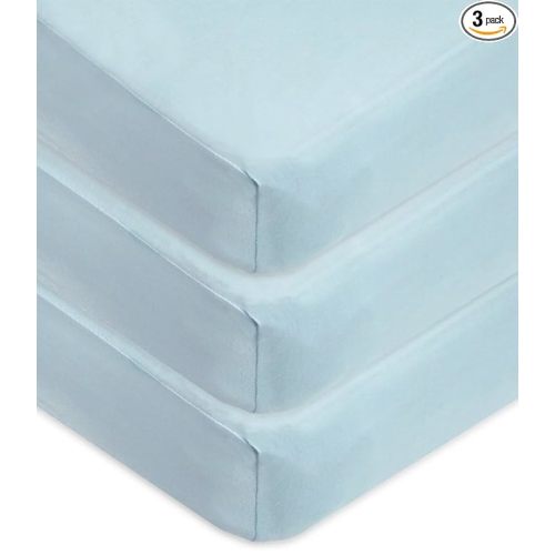 American Baby Company 3 Pack 100% Natural Cotton Fitted Crib Sheets 52" x 28" - Soft, Breathable, Hypoallergenic & Gentle Toddler Bed Sheets, Blue, Neutral for Boys & Girls