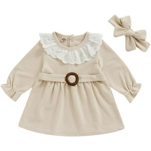 Toddler Baby Girl Dress Ruffle Waffle Knit Long Sleeve Dress Princess Party Dress Fall Winter Outfit