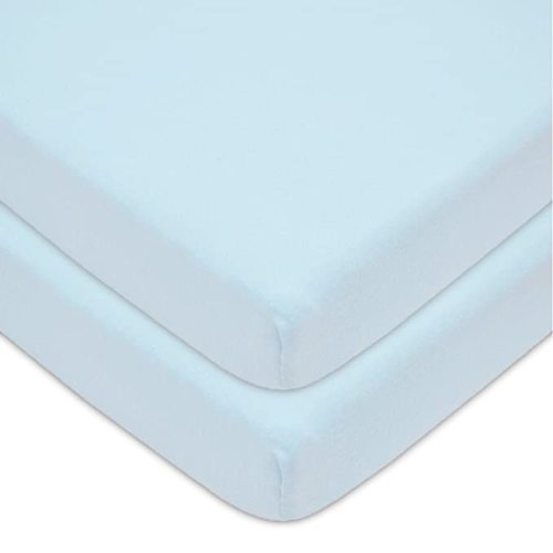 American Baby Company 2 Pack 100% Natural Cotton Fitted Mini Crib Sheets 38" x 24" - Soft & Breathable Small Nesting Portable Sheets, Fits Pack N Play Mattresses, Blue, for Boys & Girls