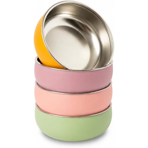 Monkey Proof™ Non-Toxic Stainless Steel Child Bowl 5” with Non-Slip Silicone Shell, (Set of 4 bowls) Unbreakable, Mess Free Feeding for Babies, Toddlers, Kids, BPA free (Garden Party)