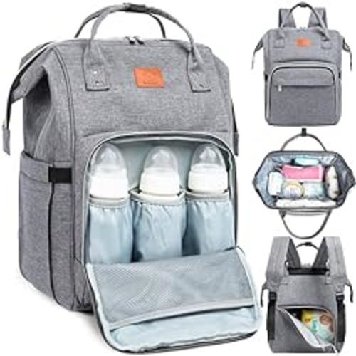 KeaBabies Baby Diaper Bag Backpack - Baby Bag for Boys, Girls, Waterproof Multi Function Baby Backpack, Large Diaper Bags for Baby Girl, Baby Boy, Travel Diaper Bag with Changing Pad (Classic Gray)