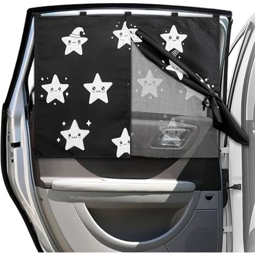 Car Window Shades, Double Layers Magnetic Car Sun Shade for Baby, Blackout/See Through Back Side Window Covers, Auto Window Curtains for UV Protection