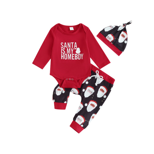 My First Christmas Outfits Baby Boy Girl 3 6 9 12 18 Months Long Sleeve Romper Onesie Pants Hat 3Pcs Fall Winter Clothes