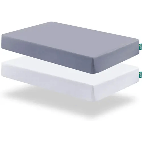 Biloban Pack and Play Sheets Fitted, 2 Pack Pack and Play Sheet Fits for Graco Pack n Play Mattress, Neutral Playard Sheets for Baby Boys and Girl, Grey & White, 38”X 26”