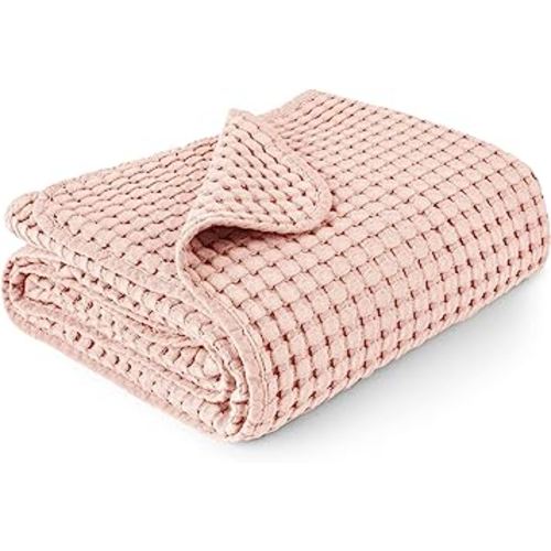 Konssy Waffle Baby Blankets, Nursery Blankets for Boys Girls, Swaddle Blankets Neutral Soft Lightweight Toddler and Kids Throw Blankets(Pink)