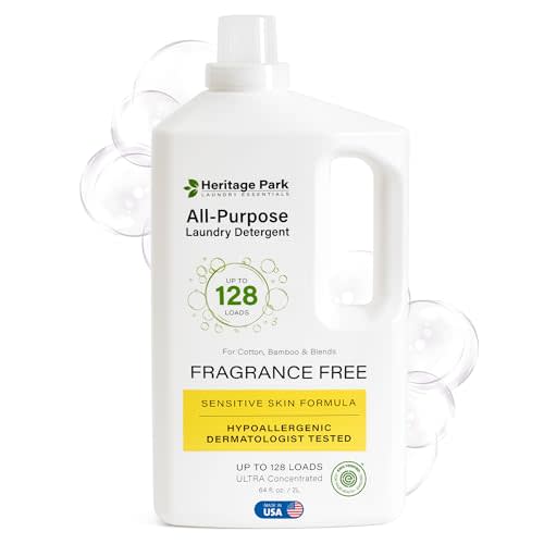 Heritage Park Luxury Laundry Detergent | Dermatologist Tested Plant based Natural & Enzyme Laundry Detergent | Sensitive Skin Friendly - Fragrance Free (64 fl oz)
