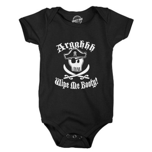 Wipe Me Booty Aaaargh Romper Funny Pirate Sword Baby Creeper Bodysuit - Crazy Dog Baby Bodysuit with Fun Design Black Newborn