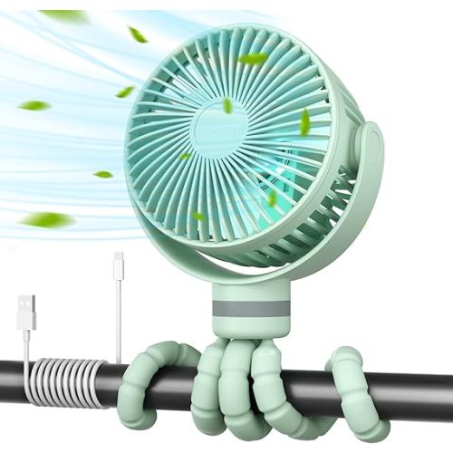 Momcozy 8000mAh Portable Stroller Fan, 27H Ultra-long Battery Life Detachable 4 Speed 360°Rotate LED Night Light with 2 Modes, USB Rechargeable Handheld Cooling Fan for Travel/Car Seat/Bedroom