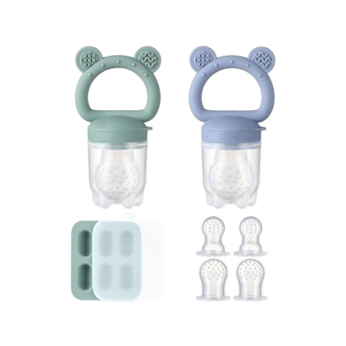 2 Pack Silicone Baby Fruit Feeder with Mini Freezer Tray, Breastmilk Popsicle Molds for Baby Teething Relief, Fresh Food Feeder for Safe Infant Self Feeding, Extra Food Pouches