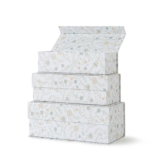 Soul & Lane Decorative Storage Boxes with Lids, Set of 3 Memory Keepsake Boxes with Magnetic Closure, Cardboard Storage for Photos, Documents, Gifts, Home Decor, Ivory Lace
