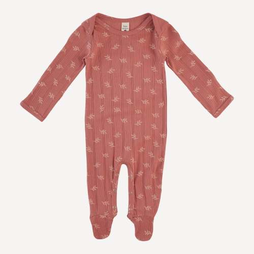 long sleeve lap neck footie | rose leaf | organic cotton multi rib – kate quinn