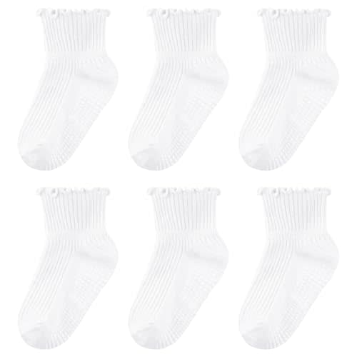 Cooraby 6 Pairs Toddler Ruffle Socks with Anti Slip Frilly Cute Cotton Dress Socks for Baby Girls 6M-6Y