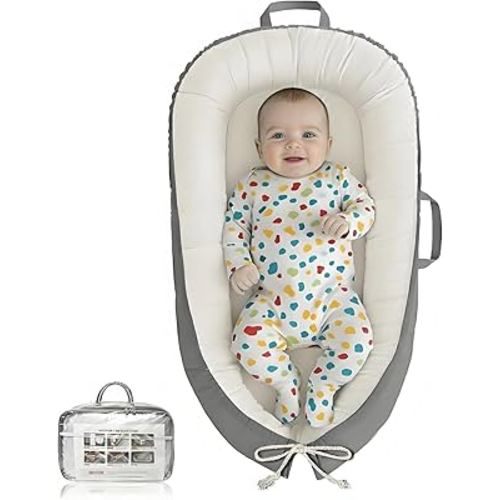 Baby Lounger - Infant Lounger for Newborn 0–24 Months, Waterproof Inner Cover and Pure Cotton Breathable Baby Nest Cover, Newborn Lounger for Baby Boys & Girls, Portable Lounger for Home and Travel
