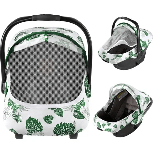 Baby Car Seat Cover, 2-in-1 Breathable Carseat Shade Protection & Mosquito Net, Dustproof Privacy Lightweight Canopy Covers for Infant Unisex, Mosquito net for Spring & Summer - Green