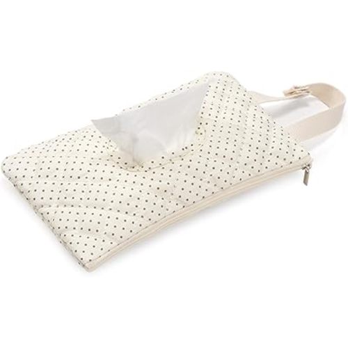 Quilted Baby Diaper and Wipes Pouch Portable Mommy Bag for Stroller Reusable Wipes Pouch with Lanyard for Casual Travel (Polka Dots)