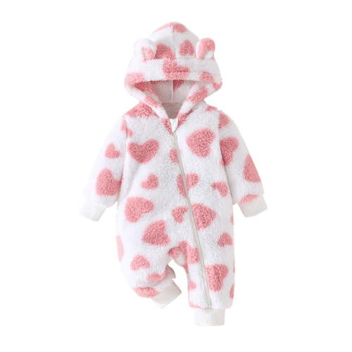 Busydd Baby Girl Winter Clothes 0-18 Months Comfy Warm Fleece Baby Girl Romper Fashion Print Long Sleeve Hooded Zipper Infant Girl Clothes Rompers 3-6 Months