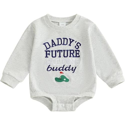 Baby Boy Golf Outfit Daddys Future Golfing Buddy Bubble Romper Onesie Long Sleeve Sweatshirt Romper Fall Jumpsuit