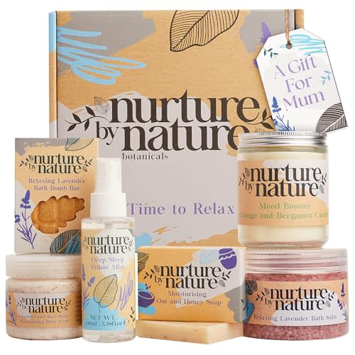 NURTURE BY NATURE Self Care Gift Set for Women – 6 Piece Relaxing Bath & Body Spa Gift Basket with Bath Bomb, Hand Cream & Scented Candle – Self Care Gifts for Valentine’s Day & Mother’s Day Gift