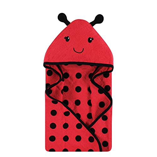 Hudson Baby Unisex Baby Cotton Poly Animal Face Hooded Towel, Red Ladybug, One Size