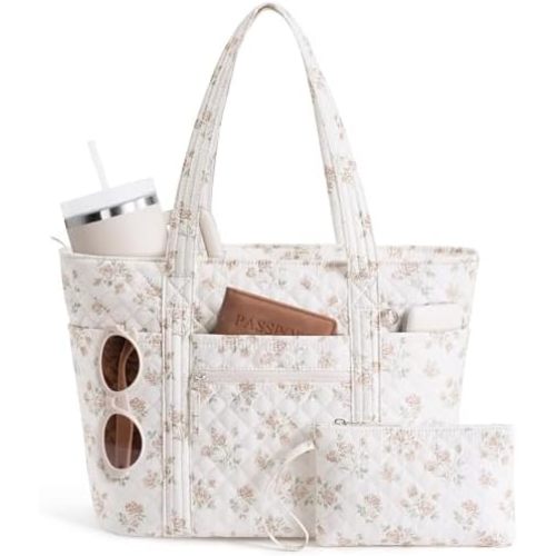 Bagstellar Quilted Tote Bag for Women Puffer Teacher Nurse Cotton Work Tote