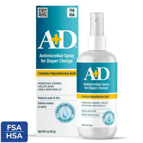A+D Antimicrobial Hydrogel Spray – with Hypochlorous Acid, Removes Germs, Helps Heal Rashes & Irritations, Reduces itch & pain, Alcohol-Free, Non-Sting Formula, Safe for All Ages, 4oz HSA/FSA Eligible