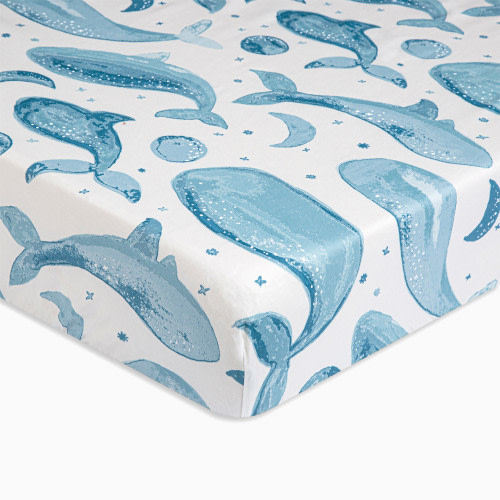 Crane Baby Cotton Sateen Crib Fitted Sheet - Caspian Whales