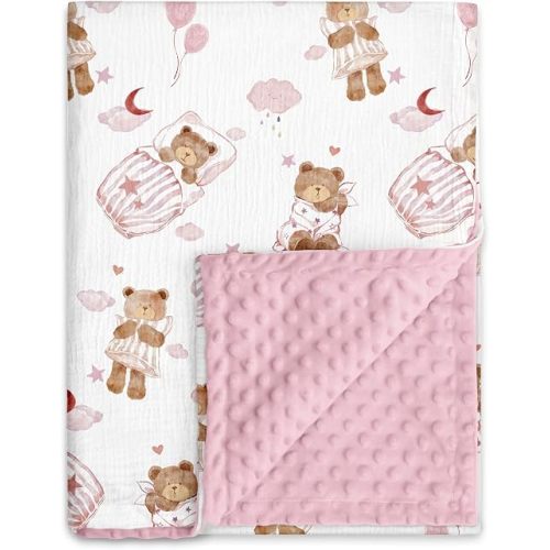 Muslin Baby Blankets for Boys & Girls, Soft Minky Back Toddler Blanket