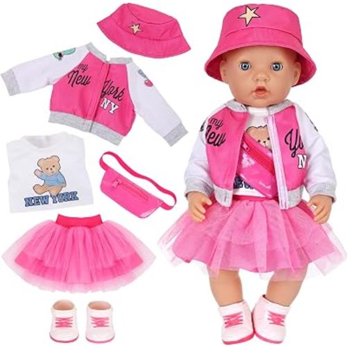 6 Pcs Pink Reborn Doll Outfit Set for 14-18 Inch Dolls