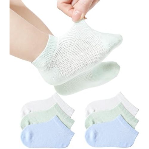 JAKIDAR Toddler Little Boys Girls No Show Socks 6 Pairs Mesh Thin Low Cut Ankle Socks for Toddler Kids Soft Breathable Cotton