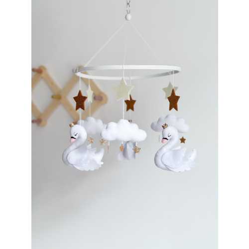 Handmade Swan Mobile, Nursery Decor, Baby Girl Gift