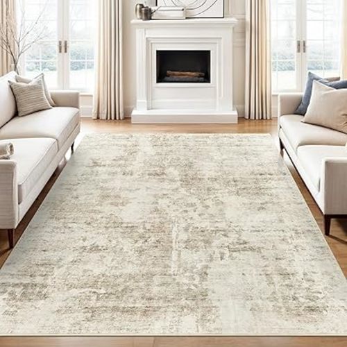 Soalmost Abstract Rug 8x10 Large Living Room Rugs Neutral Modern Washable Area Rugs for Bedroom Dining Room Non-Slip Stain Resistant Foldable Thin Rug Beige Gray