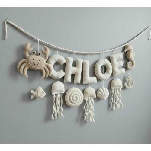 Custom Coastal Name Garland , Custom Name Decor, Baby Ocean Garland, Felt Name Garland, Nursery Decoration, Baby Shower, Newborn Gift