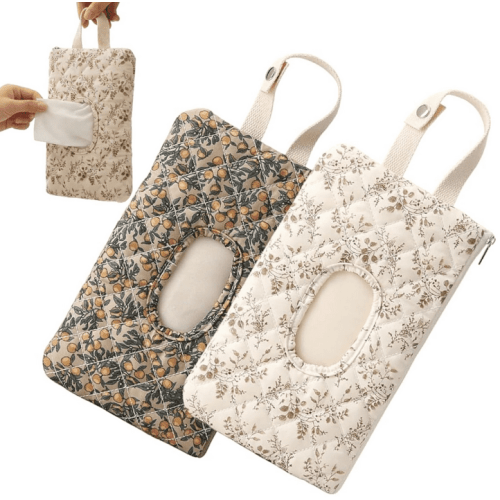 Quilted Floral Hanging Wipe Pouch - Portable Mommy Bag for Wipes & Diapers, Refillable Wet Wipes Bag & Diaper Wipe Pouch, Compact Wipes Holder for Diaper Bag (A+B)