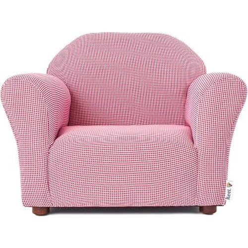 Keet Roundy Gingham Chair for Kids Upholstered Toddler Armchair for Ages 2–5, Sturdy Wooden Frame, Soft Durable Cotton Fabric, Lightweight, Fully Assembled, Ideal for Playrooms, Nurseries & Bedrooms.